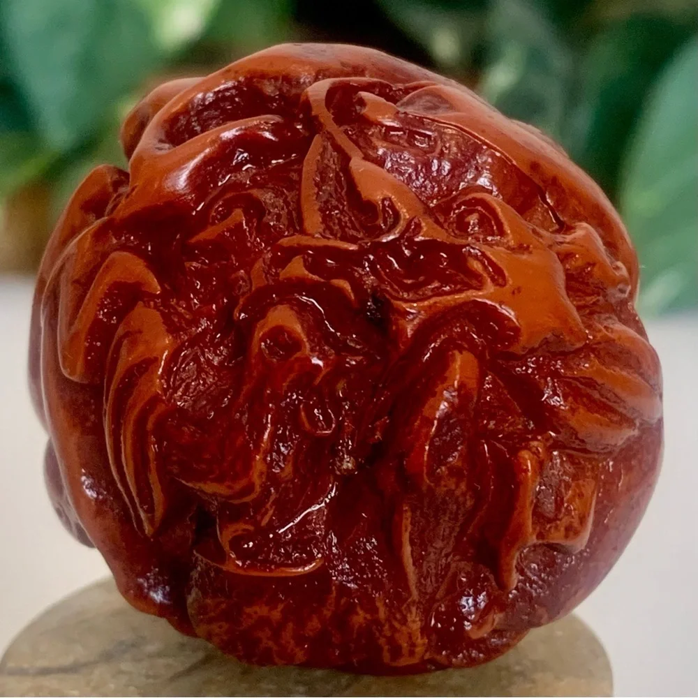 Red Faux Amber Carved Chinese Zodiac Ball 12 Animals Horse Rat Monkey Ram 1.8